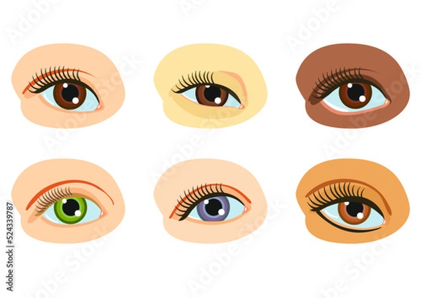 Obraz The human eye. Eyes, different in color, shape and race, vector set.