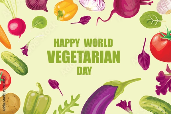 Obraz World food day, vegetarian day, Vegan day concept. Top view of fresh vegetables, fruit .