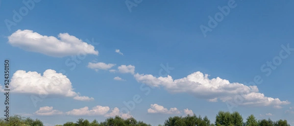 Fototapeta Pojedyncze chmury w krajobrazie wiejskim pośrodku samotnego pola, pora letnia Opolszczyzna, błękitne barwy