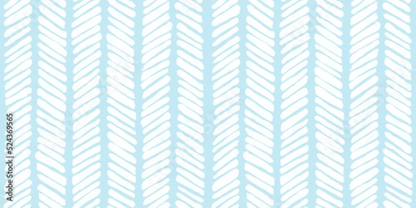 Fototapeta Seamless hand drawn light pastel blue chevron herringbone fabric pattern. Abstract geometric cute zigzag arrow lines background texture. Boy's birthday, baby shower or nursery wallpaper design.