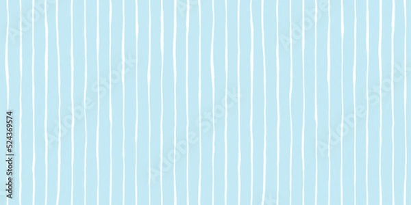 Obraz Seamless playful hand drawn light pastel blue pin stripe fabric pattern. Cute abstract geometric wonky vertical lines background texture. Boy's birthday, baby shower or nursery wallpaper design.