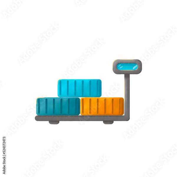 Obraz Floor scales. Weighing the cargo. Loading containers. Illustration on a white background.