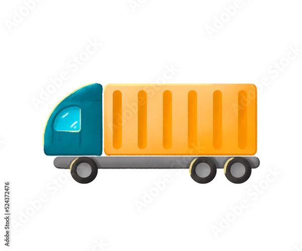 Obraz Cargo transport. A truck is carrying a container. Color illustration on a white background.