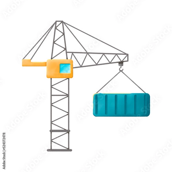 Fototapeta The crane loads the container. A simple illustration on a white background.