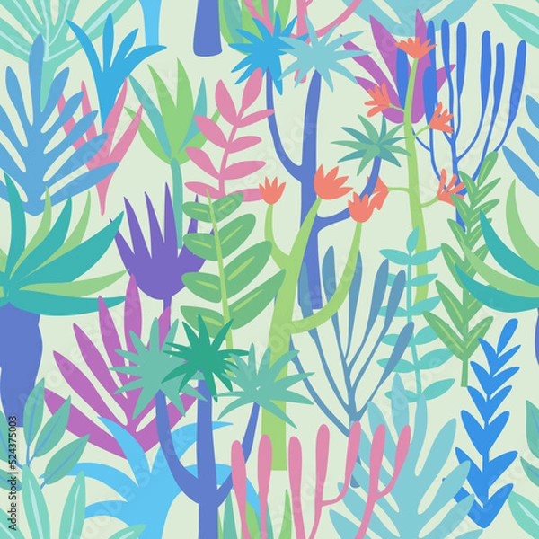 Obraz Seamless flora pattern. Cartoon vegetation. Vector graphics