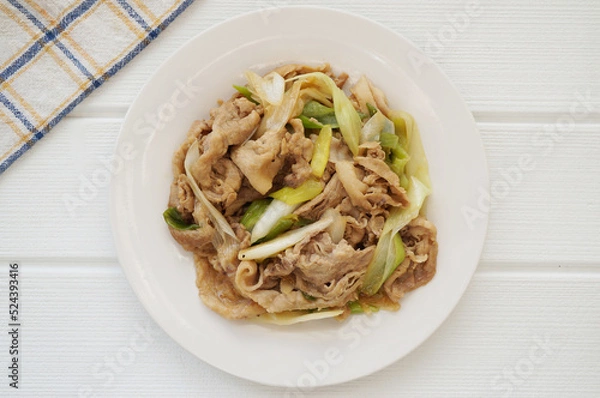 Fototapeta 豚肉と長ネギの炒め物