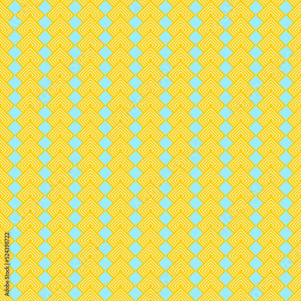 Fototapeta Seamless abstract geometric in yellow overlap diamond shape on light blue background repeated row