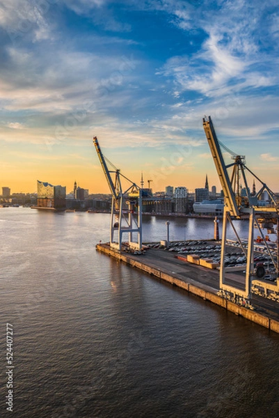 Fototapeta Container terminal in the port of Hamburg, Germany