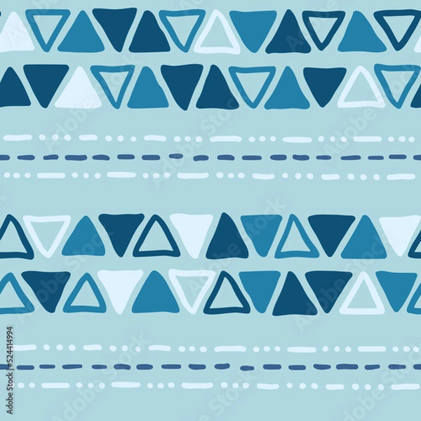 Obraz Hand drawn blue geometric seamless vector pattern with triangles