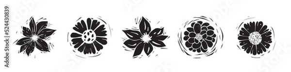Fototapeta set of linocut style flowers