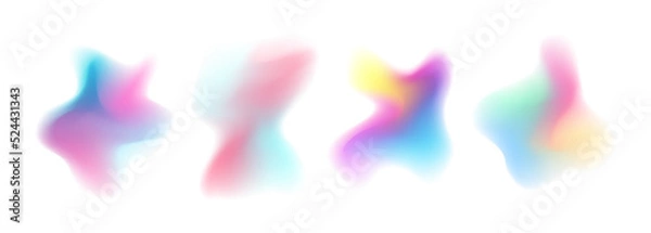 Fototapeta Set of blurred liquid shapes. Defocused color gradient blobs or splashes collection isolated on white background. Fluid dynamic elements for your creative graphic design. Vector illustration.