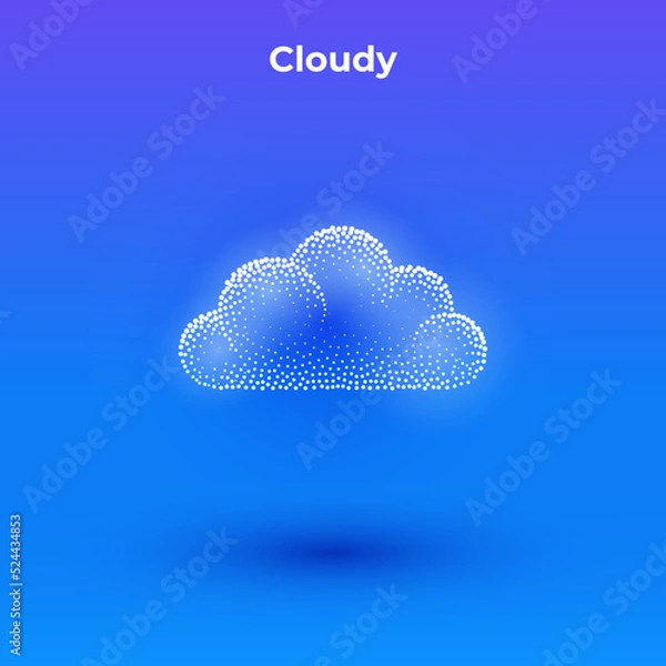Obraz Cloudy 3d icon with transparent effect. Halftone weather simple icon with minimalistic cloud shape.  Dots textured cloud illustration.