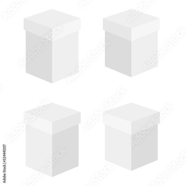 Fototapeta Realistic set of cardboard boxes. Front and perspective views. Vector illustration isolated on a white background. Can be used for food, medicine, cosmetics, 3d. Ready for your design
