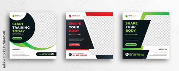 Fototapeta Gym and Fitness social media post banner design template. Web banner design template set layout with graphic elements in 2 color schemes.