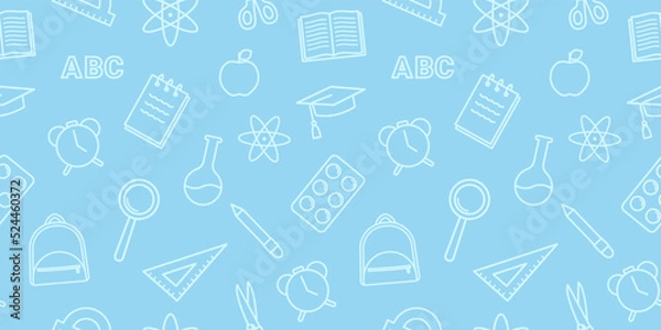 Fototapeta Concept of school background. Seamless back to school pattern with line icons. Vector