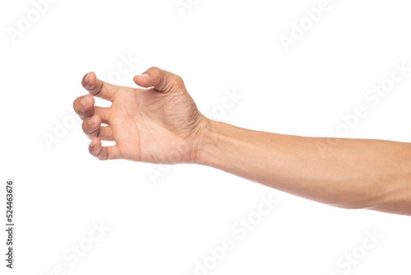 Obraz Man hand holding bottle or smartphone isolated on white background.with clipping path