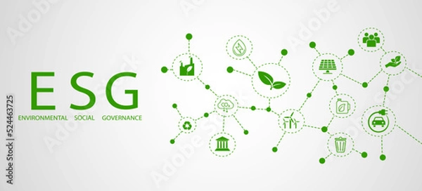 Fototapeta Sustainable business or green business vector illustration background. with connected icon concepts related to environmental protection and sustainability in business and hexagon