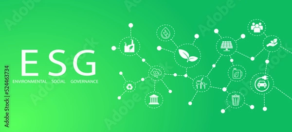 Fototapeta Sustainable business or green business vector illustration background with connection icon concept related to environmentally friendly environmental icon set. Web and Social Header Banners for ESG.