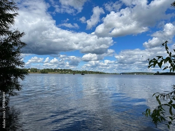 Obraz view of the Moscow Canal. summer, blue sky, clouds