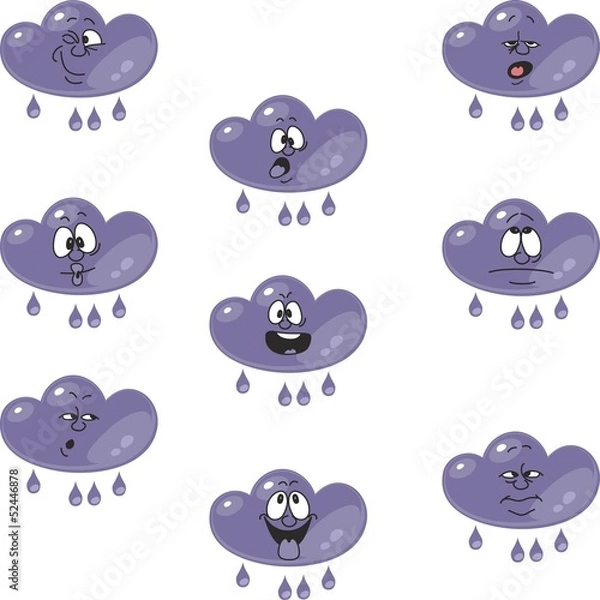 Obraz Weather cartoon rain cloud set 004