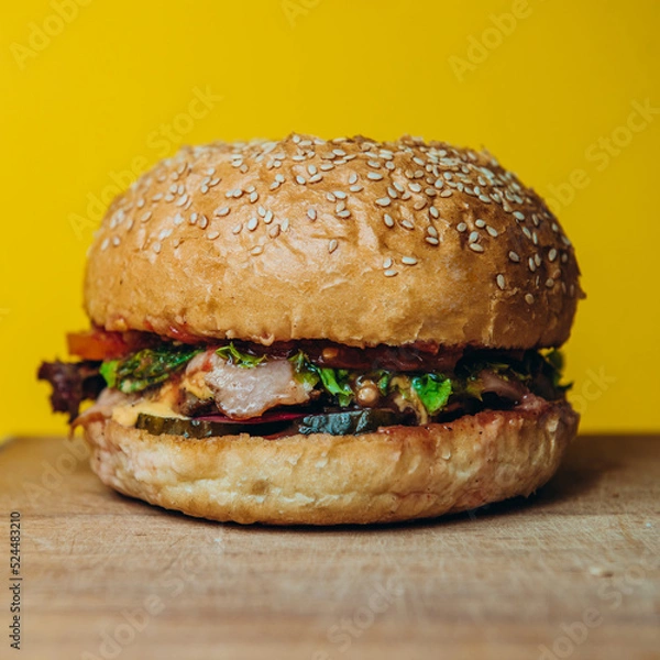 Obraz burger meat cheese fast food sandwich lunch meal