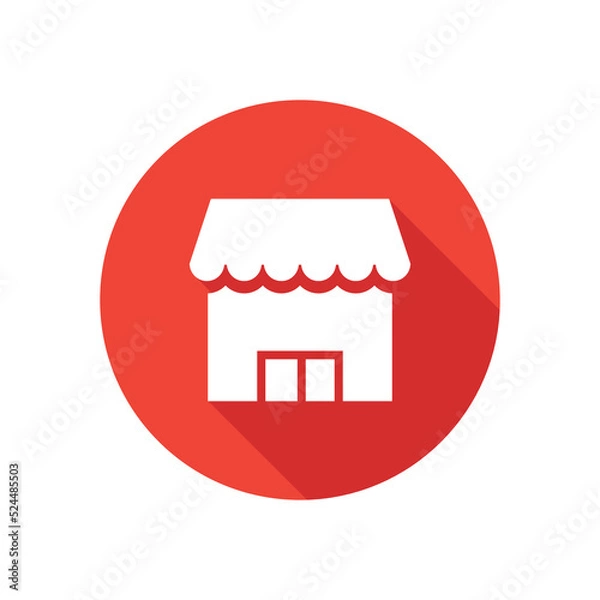 Fototapeta Store flat icon on round button in long shadow style.