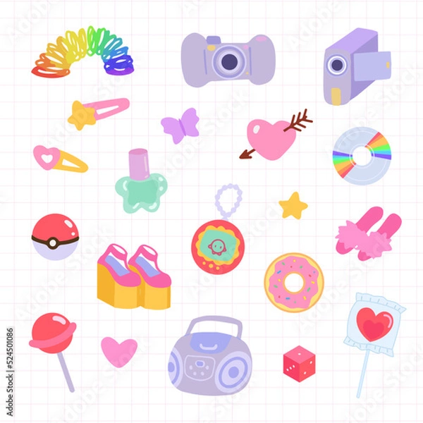 Fototapeta Set of girly y2k stuff, 90s and 00s nostalgia