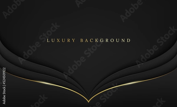 Fototapeta Abstract luxury premium black background with luxury golden curve lines