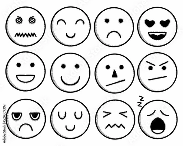 Fototapeta Collection of emoticon set hand drawn vintage styles free vector