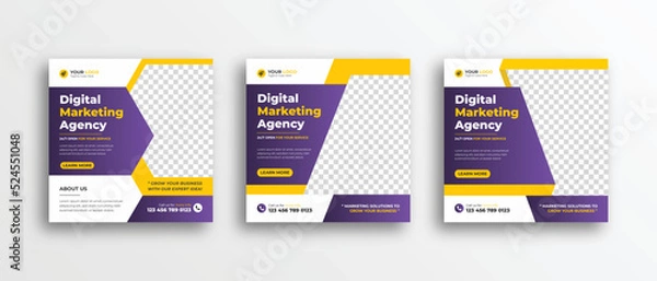 Fototapeta Digital Marketing Agency Social Media Post design template. Banner set design for corporate business promotion. Web banner layout with graphic element vector.