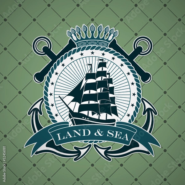 Fototapeta Vintage label with a nautical theme