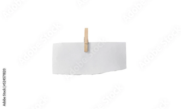 Fototapeta wooden clip and white paper isolated on transparent background - PNG format.