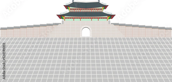 Obraz sungnyemun gate and long wall and large courtyard at changedoekgung palace in seoul south korea