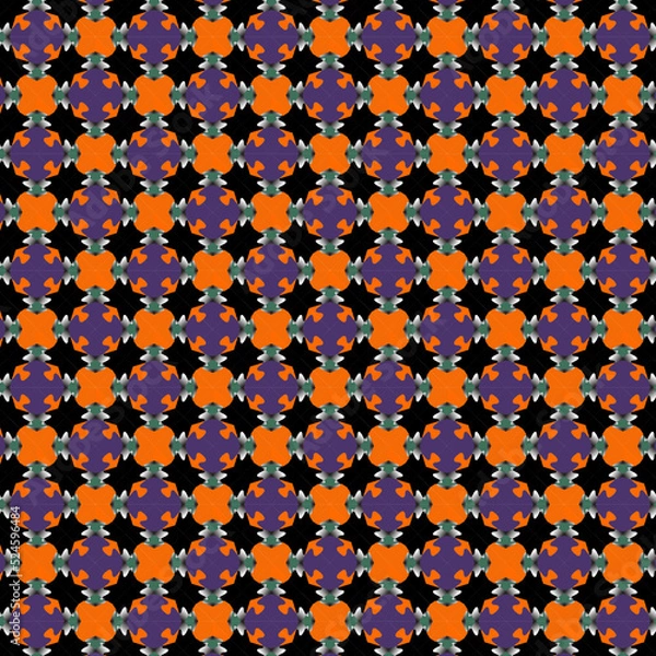 Fototapeta Geometric Pattern in Orange, Purple, Green and Black with Tile included