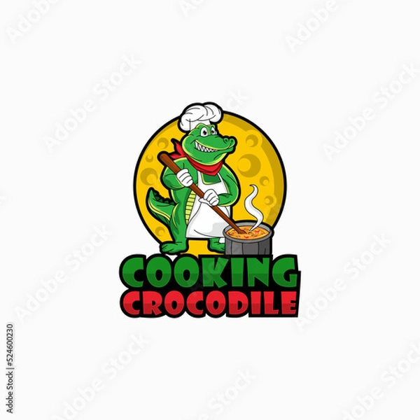 Fototapeta Crocodile Chef Cooking Logo Design, Cartoon Vector Icon Illustration.