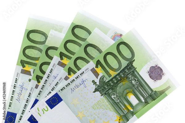Obraz Euro 100 hundred currency bills fan isolated transparent background photo PNG file