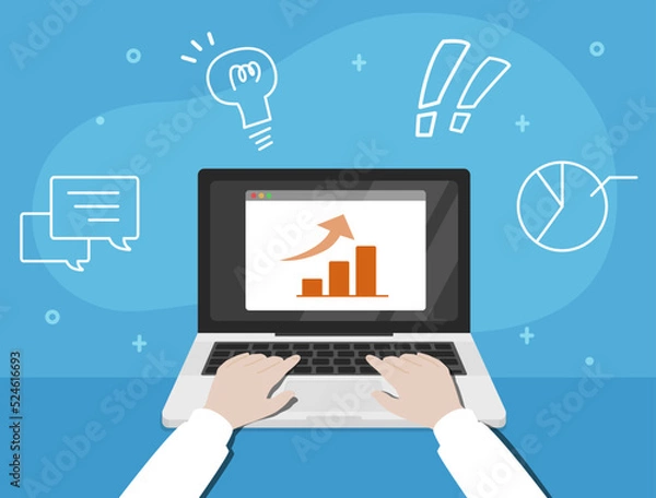 Obraz パソコン操作するビジネスマンのベクターイラスト	