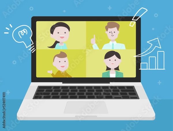 Obraz オンラインで会議をする人達のベクターイラスト