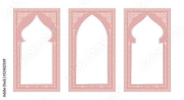 Fototapeta Set of Arabic arch and windows. Islamic architecture elements. Set of Arab frames. Mosque gate pattern. Islamic arabesque pattern. Muslim Arabian arches. SVG vector illustration.