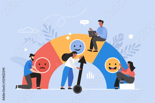 Fototapeta Customer feedback, user experience or client review rating business concept. Modern vector illustration of people satisfaction measurement