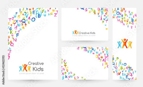 Fototapeta Kids creative education concept. Rainbow alphabet confetti. Design collection. Vector illustration