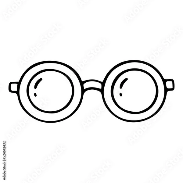Fototapeta Vector icon of round glasses. Hand-drawn doodle optics.