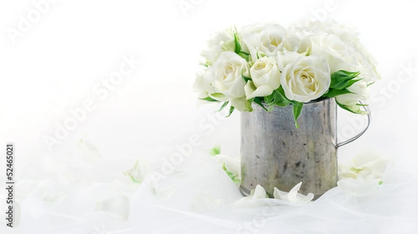 Obraz White wedding roses with copy space