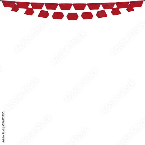 Fototapeta Red White Flag Hanging Banner Rope Burlap Bunting