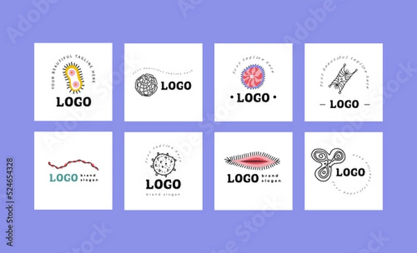 Obraz Colorful set of medical doodle icons, cartoon microbiology logos for health facilities, websites, print, pills package, etc.
