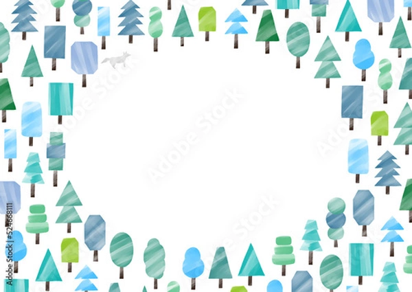 Fototapeta 横型の木の丸型フレーム　水彩風ベクターイラスト