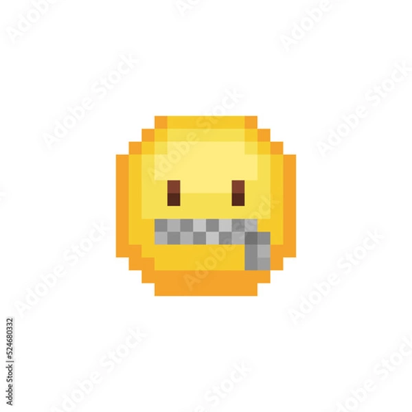 Fototapeta Zipper-mouth face. Cartoon character. Pixel art style. 8-bit style. Isolated abstract vector illustration. 