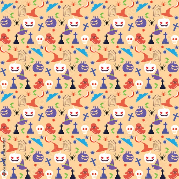 Fototapeta Vector Halloween seamless pattern with ghost and pumpkin,Cartoon Halloween seamless pattern