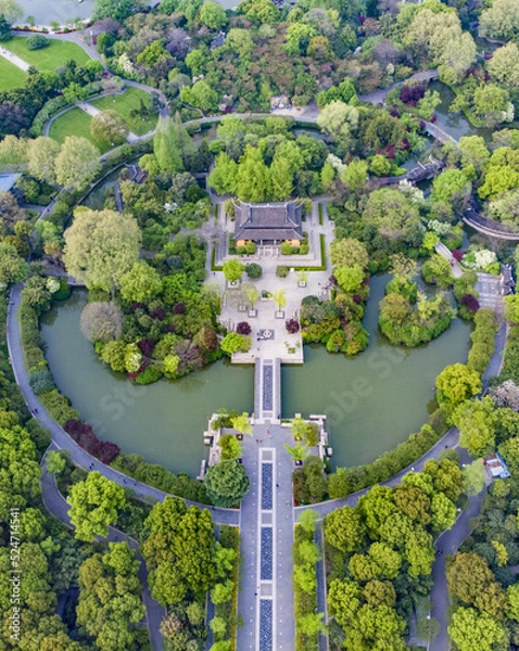 Fototapeta Aerial photography of Tianning Pagoda, Wenbi Pagoda, Hongmei Pavilion and Hongmei Park Scenic Spot in Changzhou City, Jiangsu Province, China