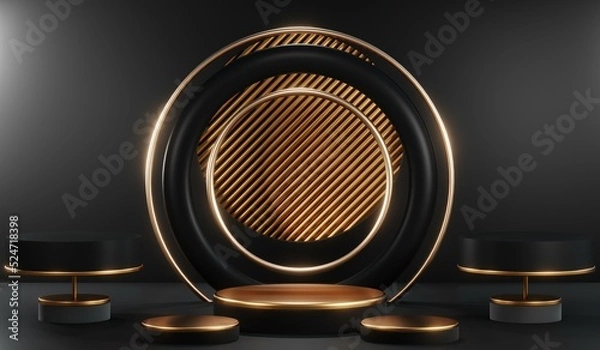 Fototapeta 3D rendering of blank product background for cream cosmetics Modern black podium background